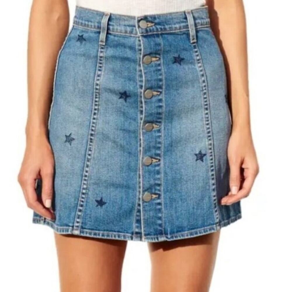Sundry Denim A-Line Star Print Mini Skirt